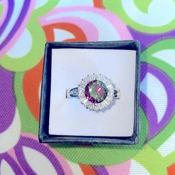Mystic Topaz Cubic Zirconia Diamond Engagement Ring - Picture 2 of 8